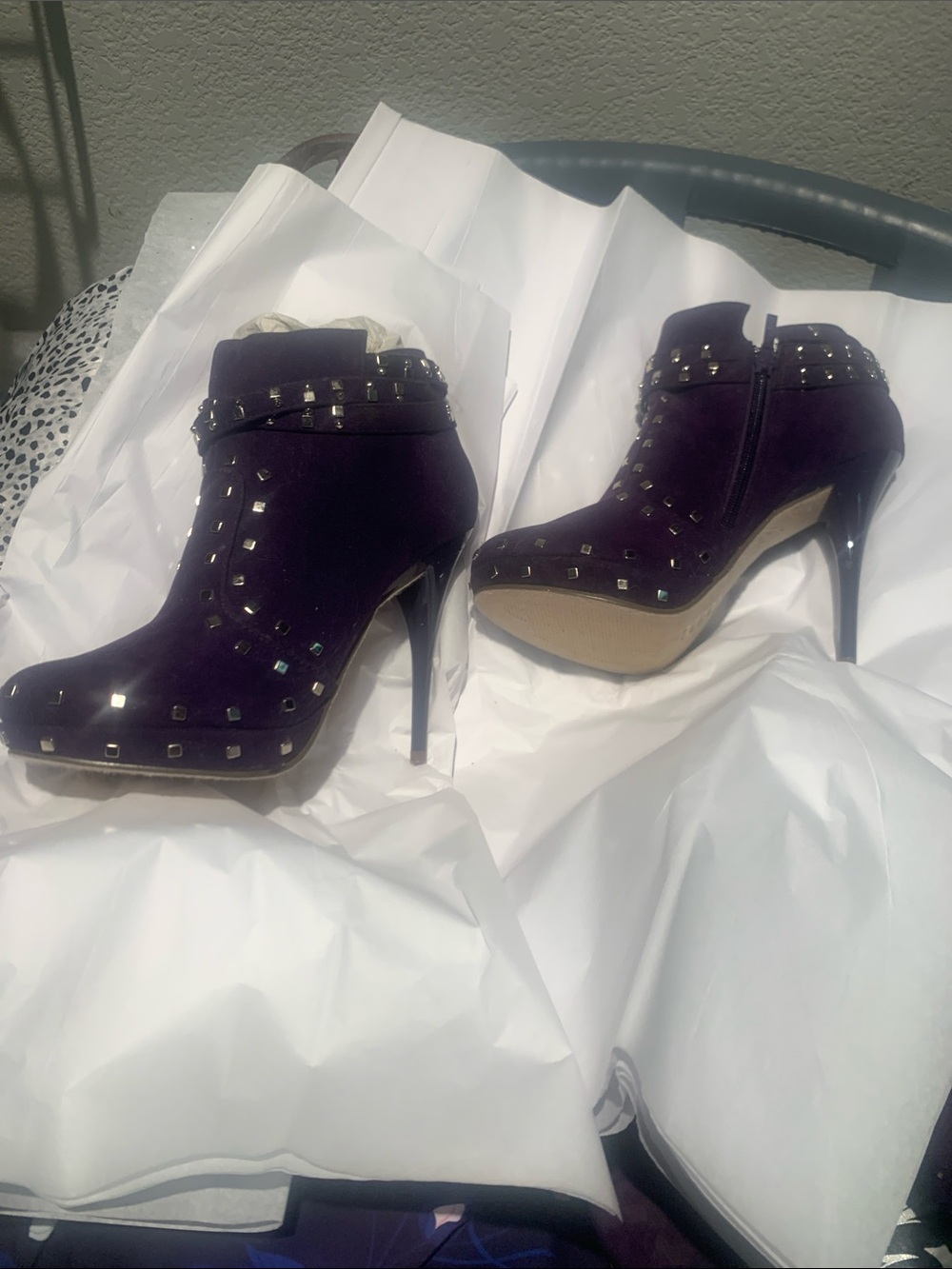 Michael Antonio Purple Studded Suede Platform Ankle Boots